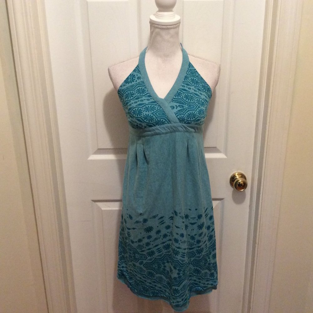 Athleta Dress M Blue Floral Print Halter Balsa